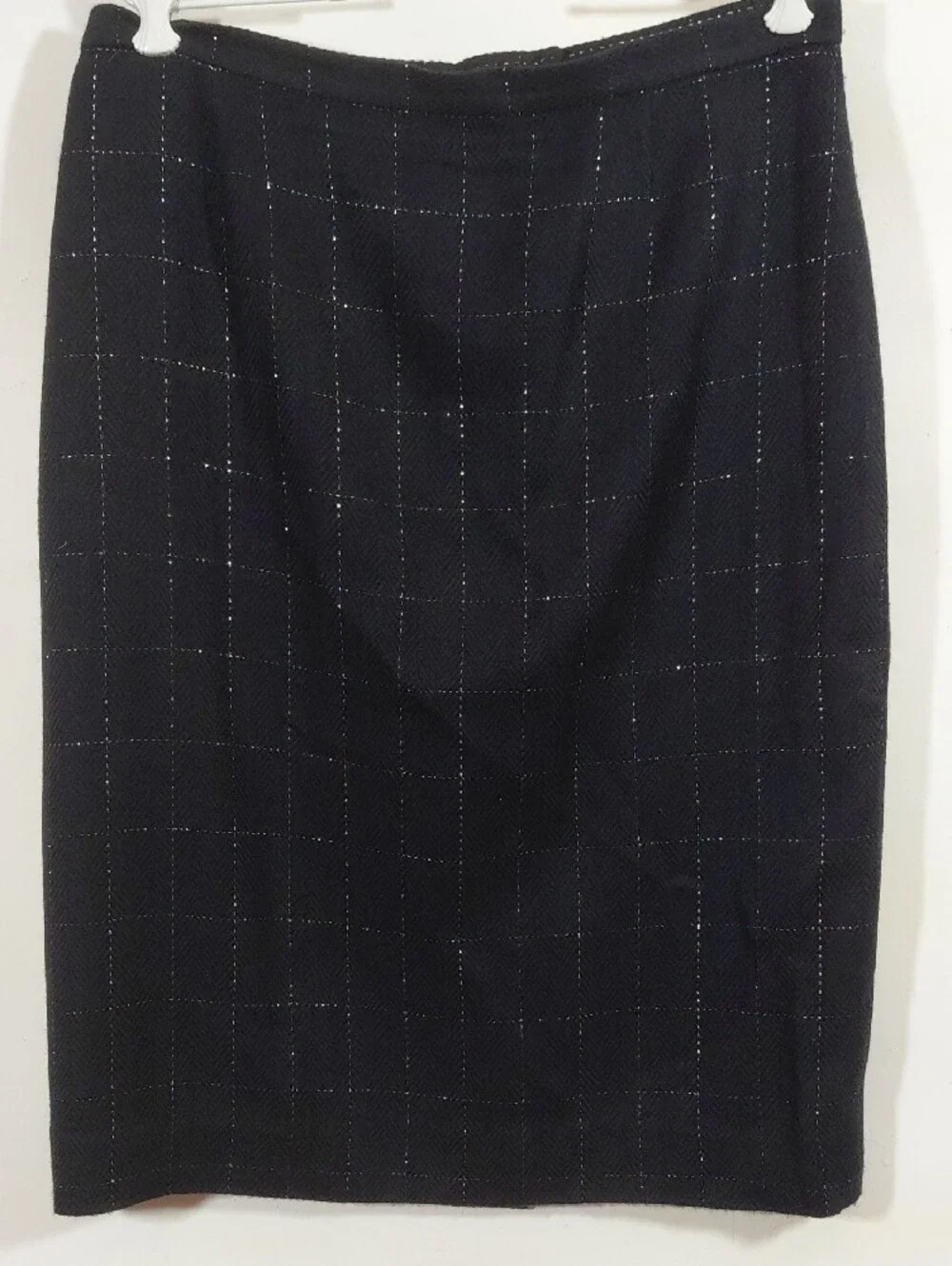 George Simonton Black Metallic Thread Windowpane Knit Blazer Skirt Set Size 14
